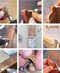 Images showing use of Straight Shooter 10 Piece Solid Tungsten Carbide Rotary Burrs Featuring 1/8 Inch Shank And Single Cut Flutes for various tasks.