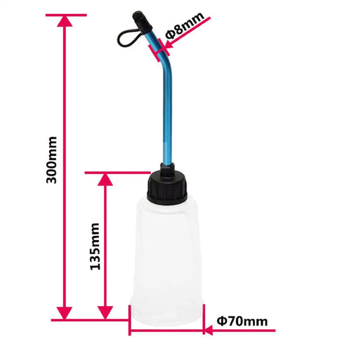 Universal RC Nitro Fuel Filler Bottle 250CC For HSP HPI Tamiya Traxxas Nitro RC Cars And Trucks White Plastic Oil Refill Bottle With 8MM Tube Durable And Easy Fill A Real Must Have, showing dimensions of 300mm height and 8mm tube