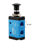 2 Position 3 Way Pneumatic Valve Hand Lever Operated Manual Control Push Pull Direct Acting Type G1/4 Aluminum Alloy Blue Air Valve