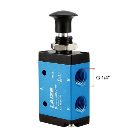 2 Position 3 Way Pneumatic Valve Hand Lever Operated Manual Control Push Pull Direct Acting Type G1/4 Aluminum Alloy Blue Air Valve