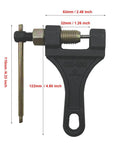 Front view of black chain breaker rivet tool for motorcycle/ATV chains (sizes 420–530) with threaded rod