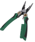 Badafaci 8 In 1 Wire Stripper Voltage Tester Multifunctional Crimping Cutting Pliers Electrical Tool with green rubber grips.