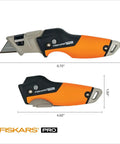 Pro Retractable Folding Utility Knife With CarbonMax Blade, Dual Lock Safety, One-Handed Flip, All Metal Construction, Orange And Black