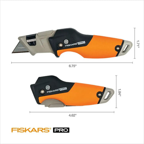 Pro Retractable Folding Utility Knife With CarbonMax Blade, Dual Lock Safety, One-Handed Flip, All Metal Construction, Orange And Black