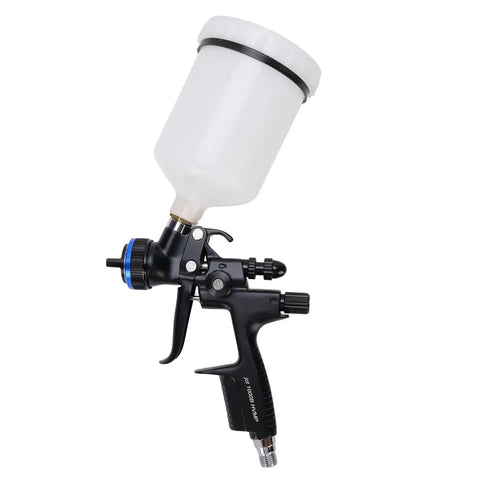 High Performance 1.3mm HVLP Paint Sprayer With 600ML Cup And Stainless Steel Nozzle side view showing ergonomic grip and spray nozzle