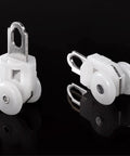 Heavy Duty Curtain Rail Pulleys For Roman Rod Tracks, Aluminum Alloy Runners White Finish, 20 Pack, shown close-up