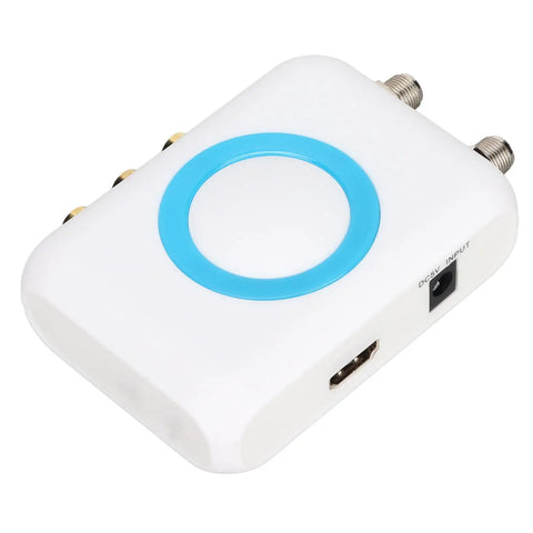 Plug And Play RF Modulator For Home Theater And TV, compact white unit, HDMI and RF ports, ABS build, supports PAL and NTSC output, 1080P