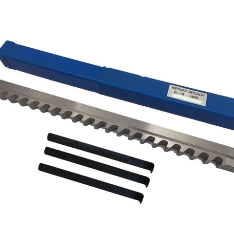 Deadset Reliable HSS Keyway Broach For CNC Machining and Gritty Workshop Slot Cutting, 8mm steel with three black inserts.