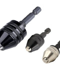 Three Piece Drill Bit Adapter Set With 1/4 Inch Hex Shank For Impact Drivers, Quick Change Small Chuck Extensions, Durable Black And Silver