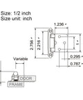 Technical diagram of Self Closing Spring Hinge Set for Overlay Cabinet Doors, showing dimensions and flush mount details.