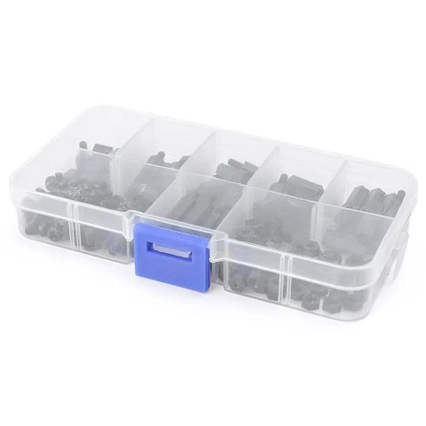 Black M3 Nylon Hex Spacer Standoff Kit 180 Pieces With Male And Female Nuts Screws And Assorted Spacers For DIY Projects 6 To 20mm Lengths 6mm Screw Length M3 Thread 0.5mm Durable Nylon Hardware Set in organizer box