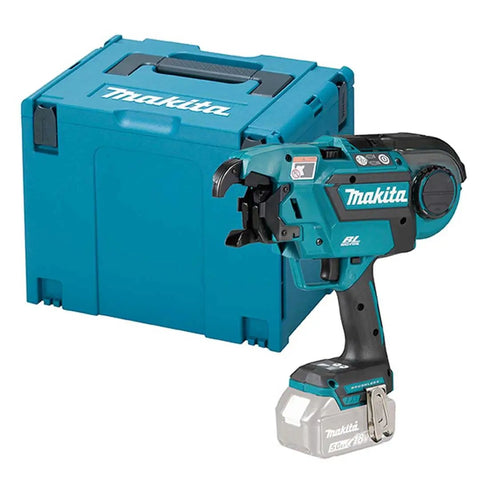 Makita 18 Volt Cordless Automatic Rebar Tying Tool With Makpac Case and battery, designed for efficient concrete binding.