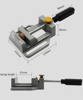 Mini Vise Clamp For Drill Press And Bench Projects With Quick Release Jaws Aluminum Alloy 3 Inch Capacity Multi Function Bench Vice Built Tough With Gold Plated Screws, side view