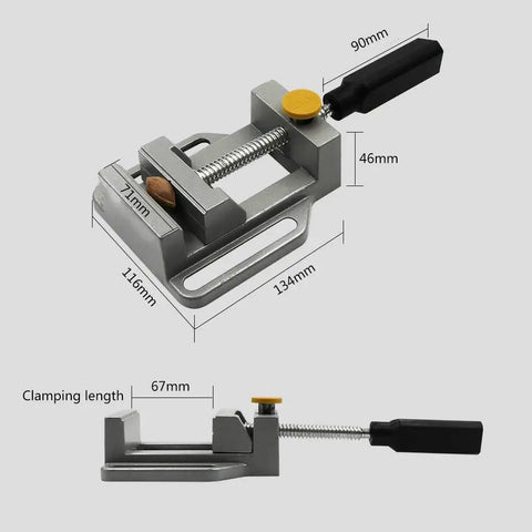 Mini Vise Clamp For Drill Press And Bench Projects With Quick Release Jaws Aluminum Alloy 3 Inch Capacity Multi Function Bench Vice Built Tough With Gold Plated Screws, side view