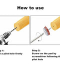 Installation guide for 40 Pcs Screw On Felt Pads For Furniture Brown 20mm Fit Wooden Chair And Table Legs, showing drill and screwdriver steps.