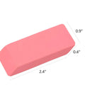 Rectangular Pink Erasers For School And Office, Art Eraser For Drawing And Sketching, Lifts Pencil Marks Without Smudging, Made With TPR Material, 24 Count Stationery Supplies. Image shows one pink eraser with dimensions 2.4 x 0.9 x 0.4 inches.