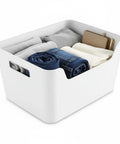 Large Capacity Front Access Storage Bin With Clear View, Stackable Plastic Organizer For Home Kitchen Closet Or Office, BPA Free Matte White