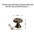 Five Pack Antique Brass Tiny Round Cabinet Knobs For Drawers And Cabinets, 17x15mm Iron Drawer Pulls With M4x25mm Screws, Vintage Style Hardware With Anti Rust Finish, Durable Mini Round Knob Handles. Antique brass round knob with screw, shown with 0.67-inch width and 0.59-inch height.