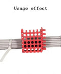 Cat5 And Cat6 Wire Management Comb For Taming That Ethernet Mess In Server Racks While Keeping Your Tech Rig Clean And Totally Pro During Heavy Cable Bundling, red plastic comb organizing gray cables.
