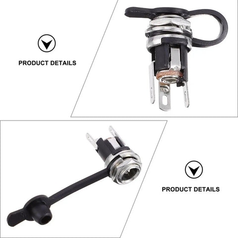 10 Pack Waterproof Metal DC Power Socket 5.5x2.1mm Plug, Threaded Female Connector, DC-025m Style, Rugged Power Jack for Electronics Nerds, DIY Projects and Power Supplies close-up with cap and terminals