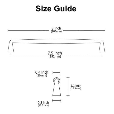 Polished Chrome Cabinet Pulls And Handles 10 Pack 7.5 Inch Center To Center Hole Spacing size guide diagram with measurements