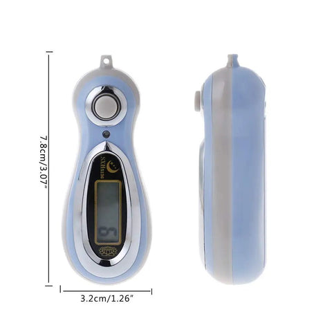 Totally Reliable One-Handed Electronic Tally Counter With Loud Chant Voice, smooth mechanical press in blue, 7.8cm tall.