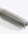 Close-up of a 5/16-20 UN Right Hand Tap for metal threads, high speed steel, 2.76 inch length, for DIY rethreading.
