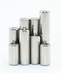 Beefy Heavy Duty Stainless Steel Dowel Pin Assortment Set for Shelves and Closets in a stacked display