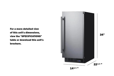 Heavy Duty 2.45 Cubic Foot Frost Free Upright Commercial Freezer Featuring Snap Cold Cooling And Brushed Stainless Shell Built For Daily Hustle In Cafes And Concession Windows, side view with dimensions.