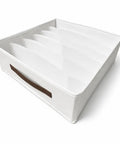 Fabric Drawer Organizer For Intimates And Bras With Six Roomy Compartments Plus Grip Handle Hella Breathable Linen Closet Bin, 12.6" wide.