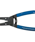 Must Have Pro Grade Multi-Purpose Wire Stripper And Cutter with clean shear, serrated nose jaws, blue grips, spring-loaded handles, USA made