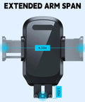 Zero Shake Car Phone Holder With Metal Hook Clip And Air Vent Cell Phone Mount dimensions, 4.33in arm span, for hands-free use.