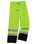 Hi Vis Rain Pants With Dirt Hiding Black Panels 2 Inch 3M Scotchlite Reflective ANSI ISEA 107 2020 Compliant Waterproof 300D Oxford Shell