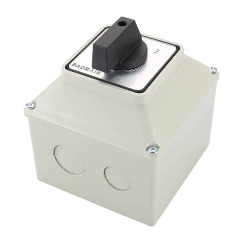 Universal Rotary Changeover Switch 30A-32A, 3-Position On Off On Latching, Dual Rotor Box Version, 8-Terminal
