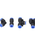 40 Piece Pneumatic Fitting Kit With Splitter Tee And Elbow Straight Connectors For Pu Nylon Pipe Air Tools DIY Shop Gear That Hits The Spot For Smooth Systems., black pneumatic push-fit tees and elbows for PU nylon tube, shown front view