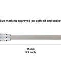 Long hex socket with size marking, 10 Piece Three Eighth Inch Drive Long Hex Bit Socket Set SAE From One Sixteenth To One Half Inch Extra Long Allen Sockets Built From S2 Steel And CR-V For Heavy Duty Torque Pro Grade Gear For Pros And DIY Projects, 5.9 inch length, silver color