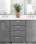 Modern bathroom with Brushed Nickel Cabinet Handles 25 Pack For Cabinets And Drawers 6-1/4 Inch Center To Center Stainless Steel Cabinet Pulls.