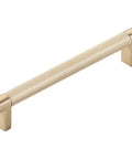 Knurled Cabinet Pull In Satin Brass Finish With US4 Stem For Center To Center Mounting Six Inch Size