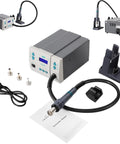 Powerful 1000W Digital Hot Air Rework Station with LCD Display, pro nozzles, and accessories for PCB soldering and repairs.