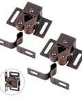 Heavy Duty Double Roller Cabinet Latch Bronze Copper Finish 2 Pack Spring Loaded Door Catch shown from top angle with mounting brackets.