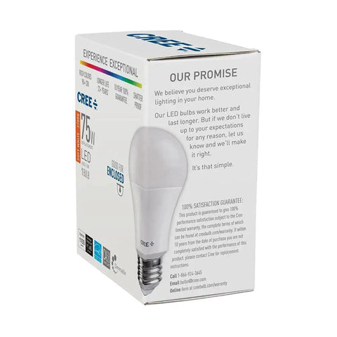 Box of Exceptional Series A19 Dimmable LED Bulb 2700K Soft White, 1100 Lumens, 75W Equivalent, Energy Star Rated, Pack Of 7.