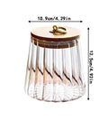 Score A Solid Straight Up Airtight Glass Tea Canister And Coffee Bean Storage Jar With Moisture Proof Seal To Keep Every Cup Fresh Built With Thick Clear Glass Perfect For Home Use Today, featuring ribbed design and wooden lid.