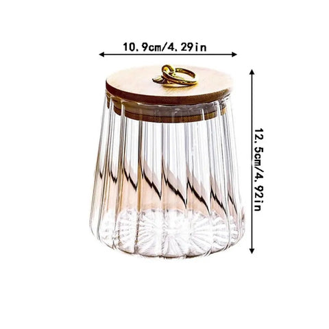 Score A Solid Straight Up Airtight Glass Tea Canister And Coffee Bean Storage Jar With Moisture Proof Seal To Keep Every Cup Fresh Built With Thick Clear Glass Perfect For Home Use Today, featuring ribbed design and wooden lid.