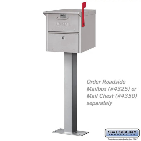 Mail Chest Pedestal With Bolt Mounting In Silver And Black Finish 32 Inch Height 3 1/2 Inch Depth And Width Powder Coated Steel Construction Padlock Ready Lockout Tagout Compatible Heavy Duty Security Mailbox Stand For Use With G742