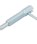 Rugged M10 Thread Zinc Plated Steel Indexing Plunger With Retractable Lockout Feature And Sturdy L Handle providing stable grip.