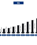 Various M6 Button Head Torx Screws sizes including 12mm, black coated 304 stainless steel, for tamper resistant use.