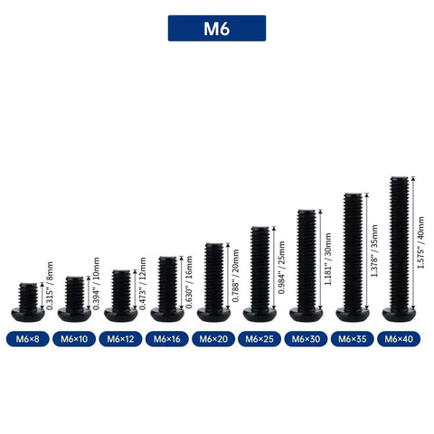 Various M6 Button Head Torx Screws sizes including 12mm, black coated 304 stainless steel, for tamper resistant use.