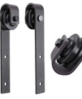 Black steel rail hardware for Barn Sliding Door 32 By 96 Brown With 6.6 Ft Top Mount Track Set In Chocolate Ash Planum 0020 Solid Core