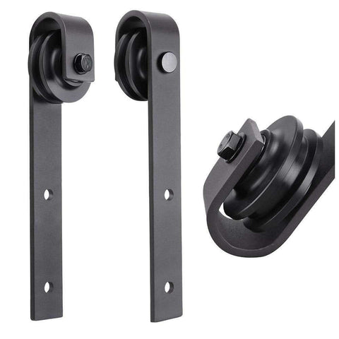 Black steel rail hardware for Barn Sliding Door 32 By 96 Brown With 6.6 Ft Top Mount Track Set In Chocolate Ash Planum 0020 Solid Core