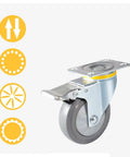 Heavy Duty Furniture Castors Featuring Quiet Gray Rubber Wheels Smooth Rolling Swivel Plate with Dual Locking Brake